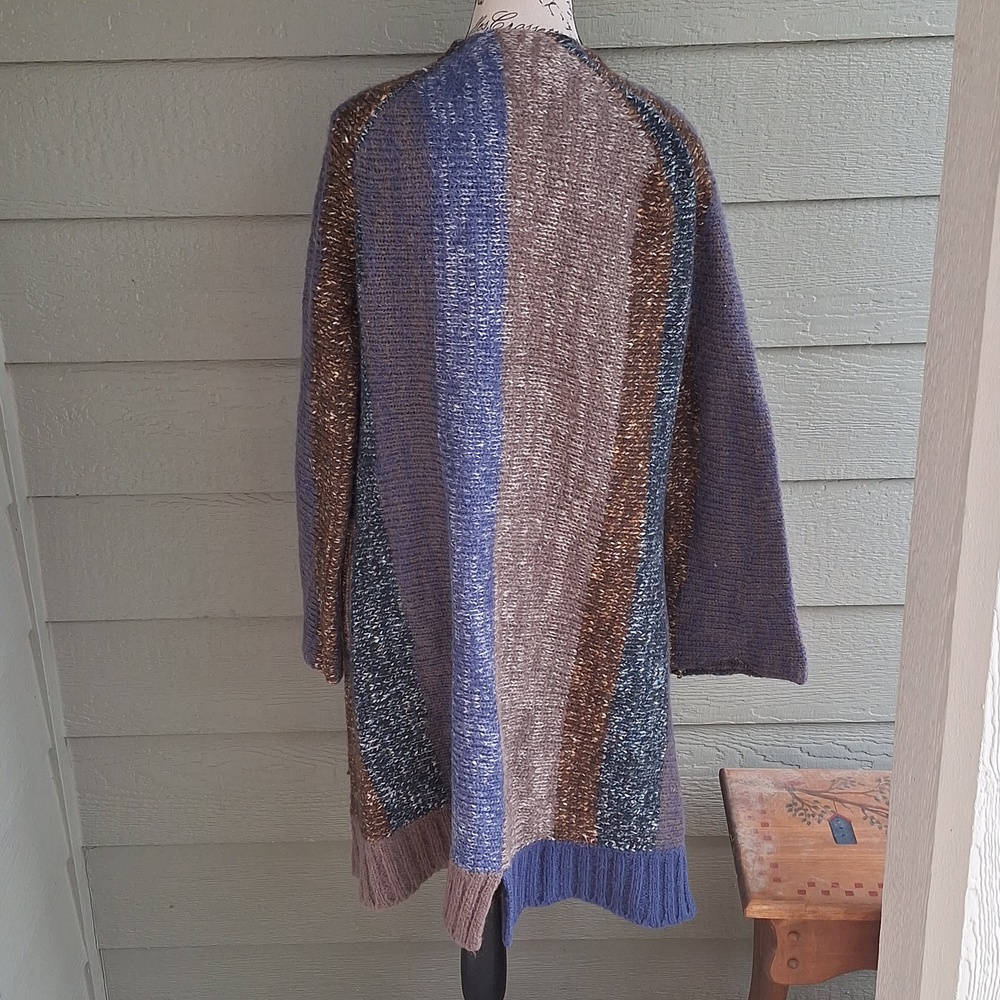 Zadig & Voltaire Deluxe Italian Wool Mohair Maxi Sweater Cardigan Blue Brown S - Picture 7 of 13